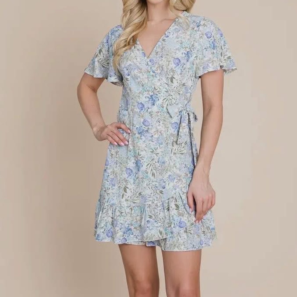 Roly Poly Blue Floral Wrap Dress